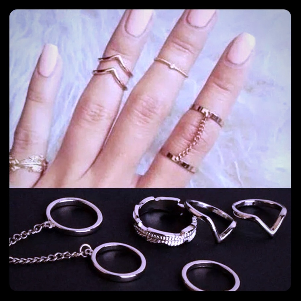 6 piece silver slave knuckle/midi ring set